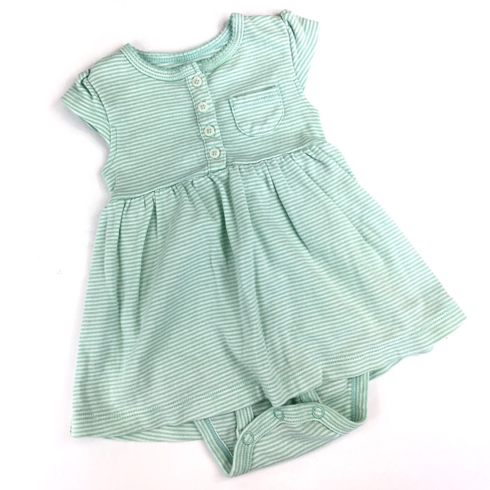 EUC Carter’s Green & White Striped Onesie Dress